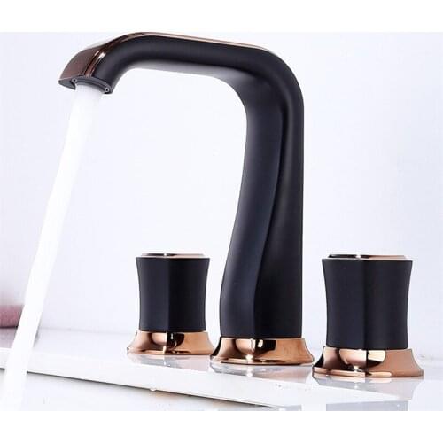 Basin Faucets Mixer Rose Gold Brass Bathroom Sink Faucet Hot and Cold Water 3 Holes Double Handle Luxury Bathroom Bathtub Taps
