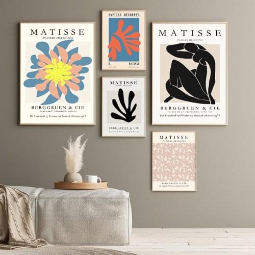 Modern Remake Print Henri Matisse Exhibition Poster Dusty Pink Wall Art Canvas Painting Abstract Pictures for Living Room Decor