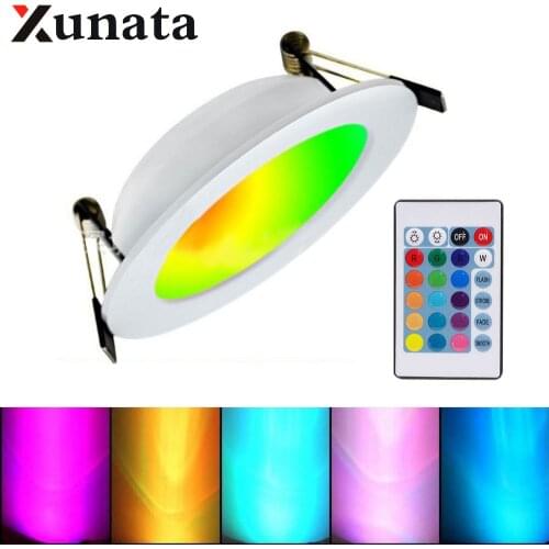 3W 5W 10W Round LED Panel Light Recessed Kitchen Bathroom Ceiling Lamp AC85-265V LED Downlight With RGB 24Key remote control