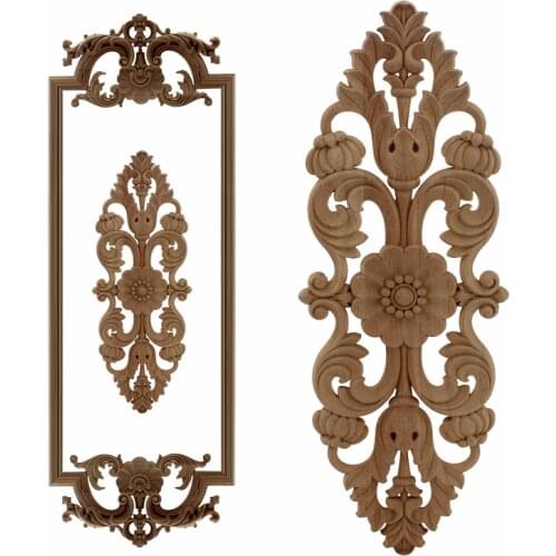 VZLX Flower Carving Natural Wood Appliques For Furniture Cabinet Unpainted Wooden Mouldings Decal Decorative Figurine Applique