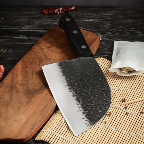 XYj Full Tang 7 Inch High Carbon Steel Kitchen Butcher Knife Forged Hammer Blade Meat Cleaver Slaughtering Meat Boning Knife