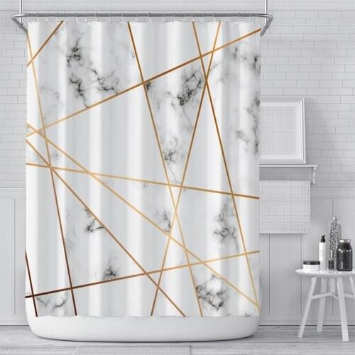 Geometric Printed Shower Curtain For Bathroom With Hook 3D Marble Pattern Hexagons Waterproof Polyester Fabric Bathroom Curtain