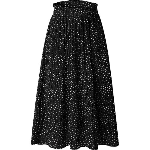 Summer Skirts 2019 Fashion Midi Skirts Women Dot Printing Long Skirts Womens Maxi Skirt Higt Waist XL Size White Black Skirts