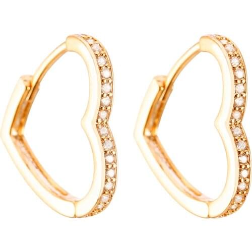 Womens Heart Shape CZ Zircon Hoop Earrings Gold Silvery Ear Rings Small Simple Female Fashion Jewelry Gift 2020 girls
