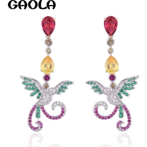 GAOLA Brand Unique Design Multi Cubic Zircoia Micro Pave Setting Phoenix Bird Dangle Earrings For Women