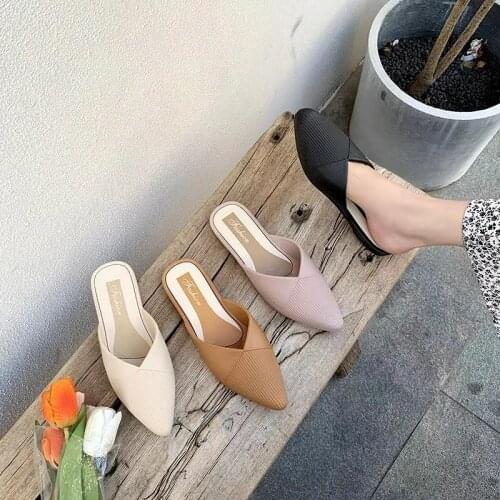 New Women Low Heel Slippers Fashion Mules Shoes Pointed Toe Slides Candy Color Sandal Ladies Slides Flip Flop Zapatos Mujer