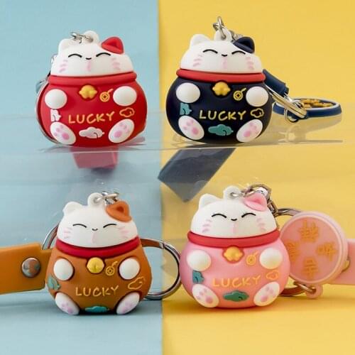 Hot Sale Kawaii Cartoon Lucky Cat Keychain Trinkets Car Phone Accessory Bag Pendant Good Luck Fortune Wealth Couple Gift