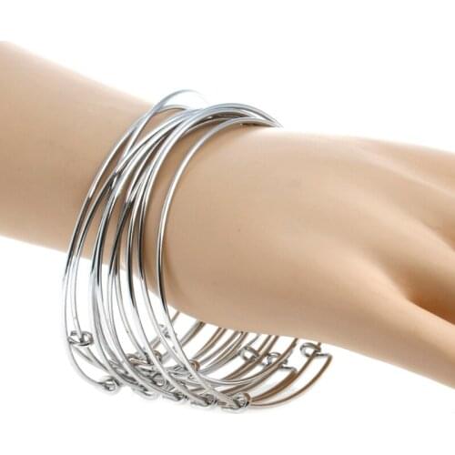 10 Pcs Womens Silvery Adjustable Expandable Bangle Wire Wrapped Wrist Bracelet