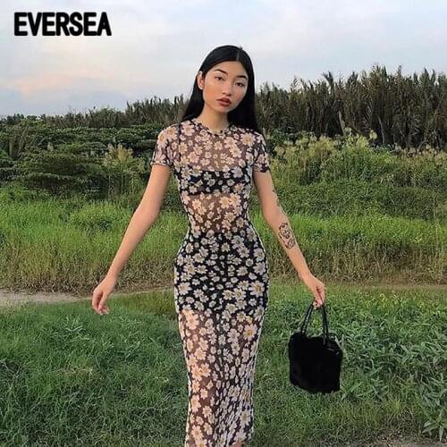 Eversea Daisy Gauze Print Dress Women Floral Fashion One Piece