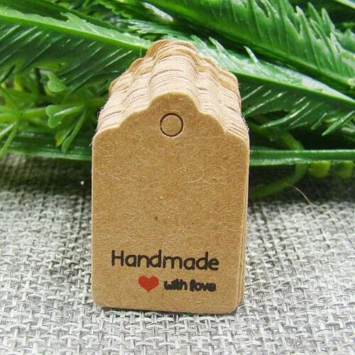 1.18*0.8inch 500pcshandmade with love scallop shape kraft paper custom logo tag stock wedding favor gifts custom garments tags