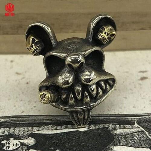 1PC Smoking Rat Skull Retro Brass Copper EDC Paracord Beads Lanyard Pendants Knife Beads Umbrella Rope Cord Beads Pendants