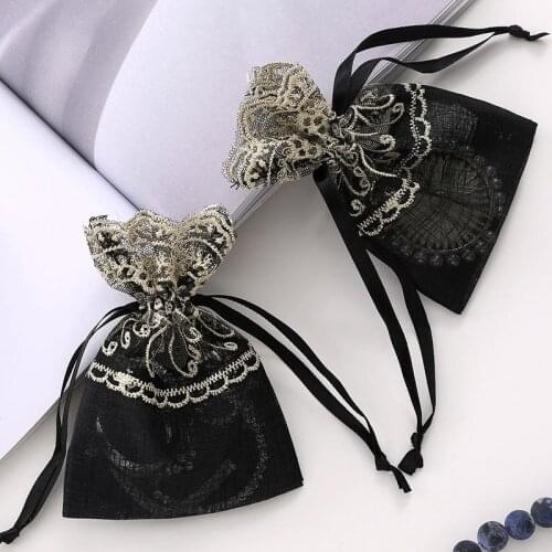 10x14cm black and gold lace flowers jewelry storage bags wholesale goods Polyester bag gift packaging supplies