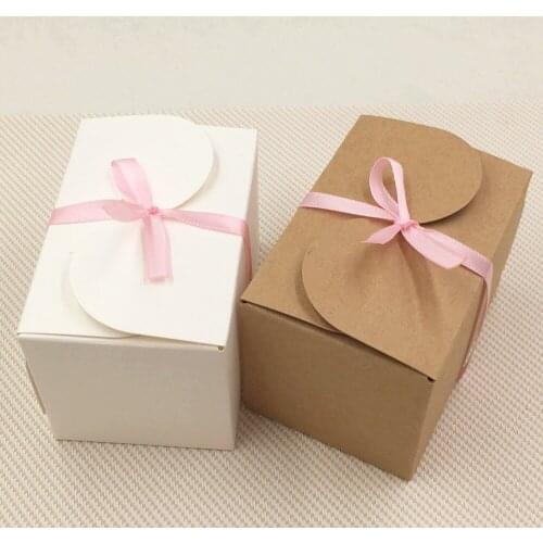 20pcs Kraft Paper Wedding Party Favor Jewelry/Chocolates/small cake/Gifts/Candy Boxes 9*6*6cm Handmade Gift Packing Box+Ribbon