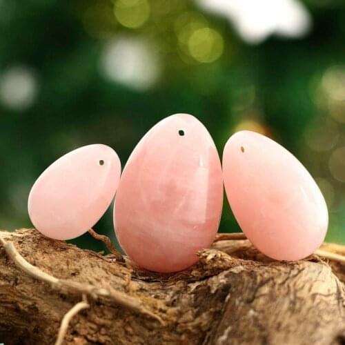 3pcs Natural Rose Quartz Crystal Yoni Eggs Exercise Handball Massager Ball Health Care Massage Gemstone Pendant Crafts