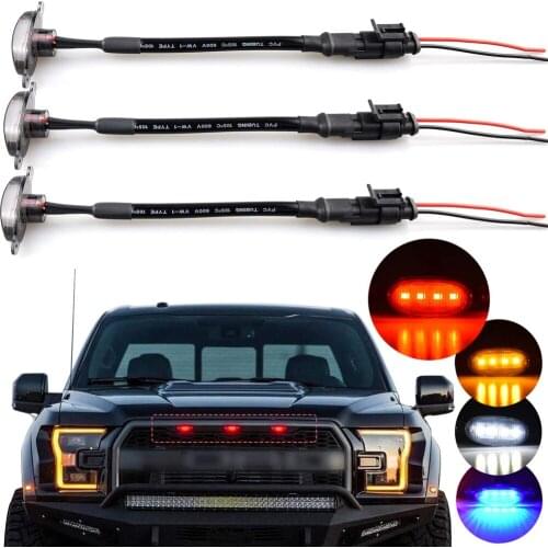 4pcs External Amber LED Lights Decoration Led Front Grille Lights for 2004-2019 Ford F150 Raptor F250 Grille Running Lamps 12V