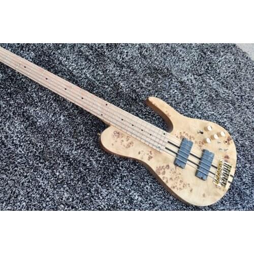 Custom 5 string bass bass, ash body, Boolean Maple veneer, gold button, neck through body, free shipping