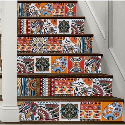 6Pcs Colorful Tile Floor Stair Stickers Kitchen Decoration Waterproof Wall Stick