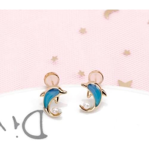 925 Sterling Silver Jewelry Blue Dolphin Cute Earrings Freshwater Cultured Pearl Post Stud Earrings for Women Girls Party Gifts