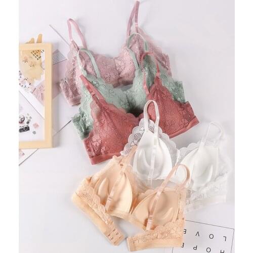 Women Lace Bra No Steel Ring Beauty Back Wrapped Chest Padded Underwear Comfortable Brassiere Stretch Triangle Cup