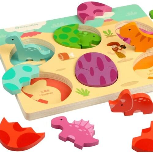 Wooden Puzzle Cartoon Dinosaur Eggs Puzzles Jurassic Park Dinosaur 3D Puzzle Children Early Learning&Educational Toys Boys Girls