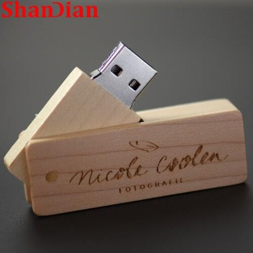 SHANDIAN free custom logo Natural Wood bamboo USB Flash Drive wooden pendrive 8GB 16GB 32GB Small swival Pen Drive keychain