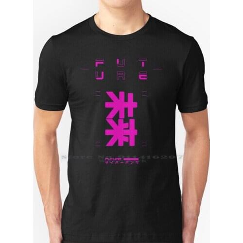 Futuristic Typographic With Neon Japanese Letters T Shirt 100% Pure Cotton Neon Retro Future 80s Punk Japan Tokyo Neo Cyber