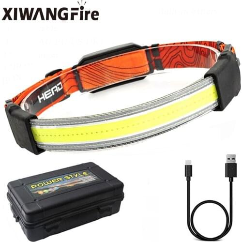 Flexible COB LED Headlight Cycling Headlight Lantern 1200mAh USB Rechargeable Work Light 3 Mode Red Warning Strobe Camping Light