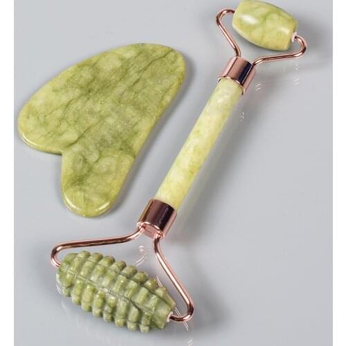 Helu Jade Face Care Tool Sawtooth Facial Roller Gua Sha Sets Natural Stone Crystal Massager Health Skin Detox Massage Fifting