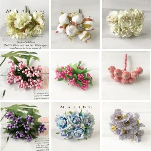 6/10/12pcs Artificial Rose Flowers Bouquet For Wedding Decoration Handmake DIY Wreath Gift Scrapbooking Craft Fake Flower