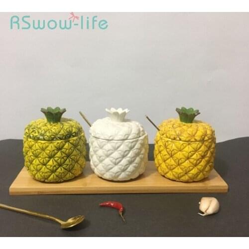 Ceramic Seasoning Jar Storage Tank Kitchen Seasoning Jar Household Creative Sugar Bowl Salt MSG Seasoning Box Combination Set