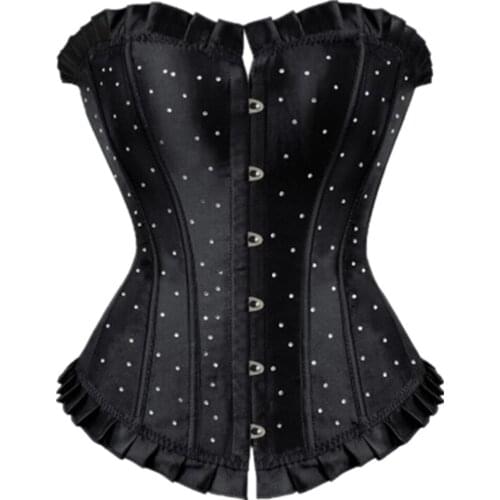 Overbust Corset Tops For Women Plus Size Corsets And Bustiers Lingerie Sexy Rhinestone Satin Lace Overlay Corselet Plus Size