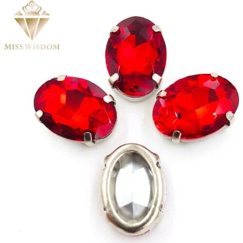 10X14mm/13X18mm Red Oval Copper claws hollow thick bottom high quality glass crystal Sew on rhinestones DIY accessories