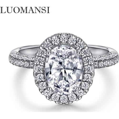 Luomsnsi 7*9MM Egg-shaped High Carbon Diamond Silver Ring S925 Silver Fine Jewelry Party Wedding Romantic Woman Gift