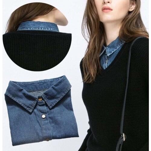 Fashion Wild Cotton Denim Shirt Tie Decorative Sweater Fake Shirt Collar False Collar Men And Women Fake Collar Detachable