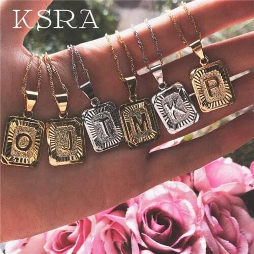 KSRA Bohemia Initial letter Pendant Necklace For Women Gold Silver Color Vintage Metal Chain Necklace INS Jewelry Accessories