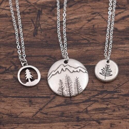 Rustic Pine Tree Necklace Mountain And Evergreen Tree Gift For Her Nature Lover Adventure Awaits Jewelry