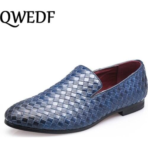 QWEDF Men Shoes luxury Brand Braid Leather Casual Driving Oxfords Shoes Men Loafers Moccasins Italian Shoes for Men Flats HX-81