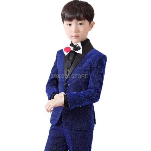 Flower Boys Luxurious Shining Wedding Suit Kids Formal Jacket Vest Pants 3Pcs Host Dress Children Piano Show Performance Costume