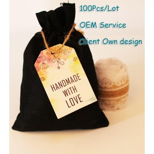 Handmade Chocolate Color card With Rope Paper Tag For Cookie Honey Packaging Hangtags For Decorating Cakes Can Customizd
