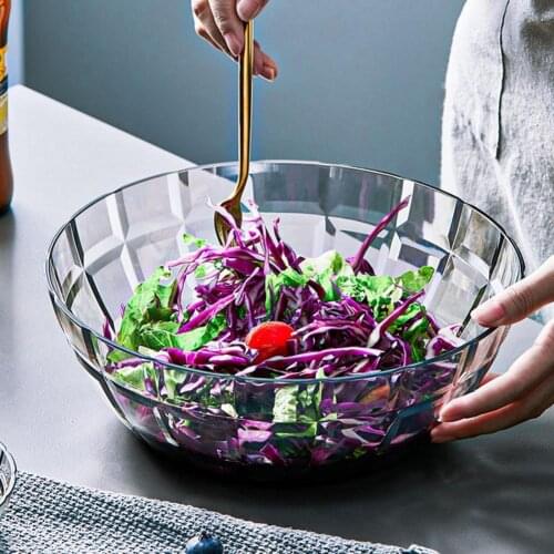 3 Colors Extra Thick Durable Salad Bowl Eco-friendly Large Capacity Easy to Clean Plastic Snack Serving Salad Bowl for Home