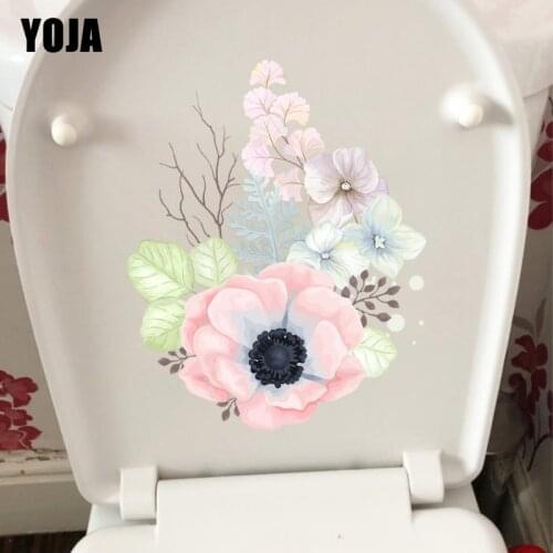 YOJA 18X22.1CM Watercolor Fresh Pink Flowers Modern Art Home Room Wall Sticker Bathroom Toilet Decor T1-1758