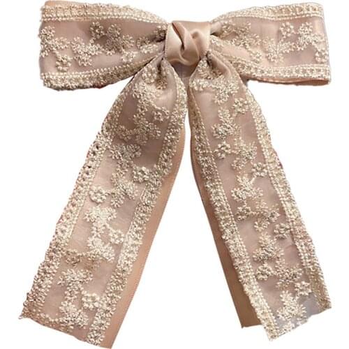 Retro Lace Large Bow Hair Clip Fabric Embroidery Hair Pins for Women Hairgrip Barrette Headdress Korean Girls Hair Accessories