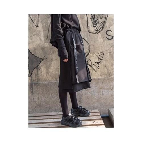 European station autumn and winter new womens Harajuku skirt elastic waist irregular large pocket a-line mid-length skirt