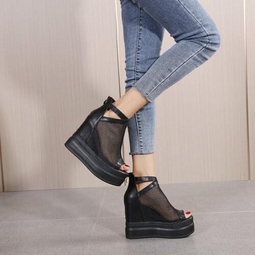 Open Toe Platform Heel Women Boots Summer Shoes 2021 New Black Chunky Heel Boots Women Autumn Breathable High Quality