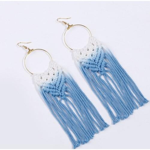 Coloring Handmade Tassel Earrings Women Macrame Weave Dangle Earrings Statement Fashion Female Boho Jewelry Custom Drop Shipping
