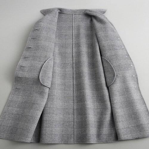 Winter Autumn Wool Coat Women England Style Plaid Slim Real Wool Coats Female Long Jackets Outerwear Manteau Femme 38042 s
