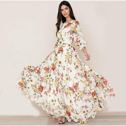 Summer Long Dress Women Floral Print Beach Chiffon Dresses Bohemian Vintage Holiday Party Dress Vestidos De Fiesta