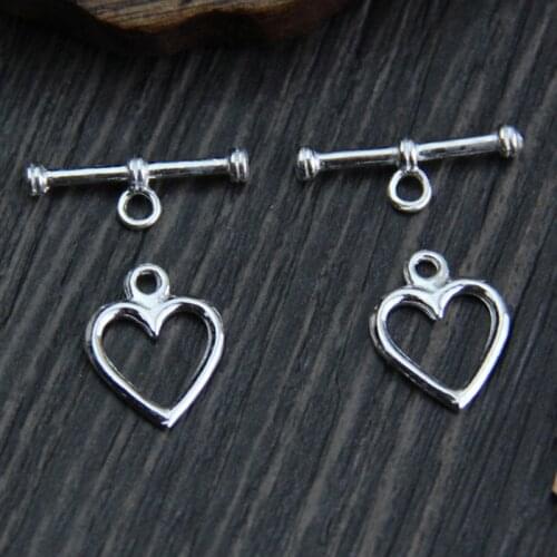 1 set High Quality 925 Sterling Silver Heart Connector Clasps Hooks Bracelets Toggle Clasps DIY Fine Jewelry Making Findings