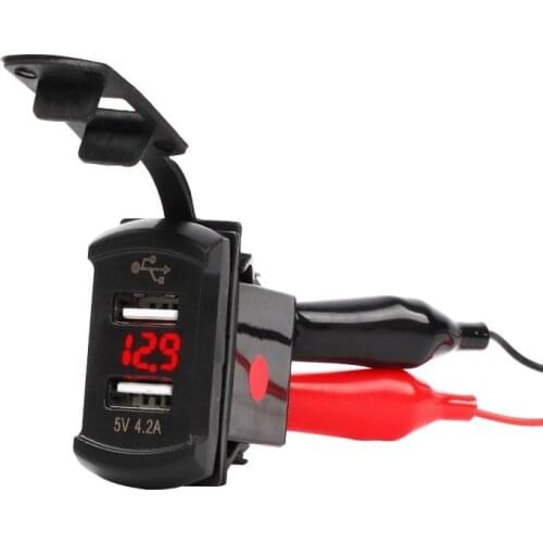 12V/24V 4.2A Dual USB Charger Socket Waterproof with LED Voltmeter for Rocker Switch Panel Marine Boat Motorcycle ATV RV Truck
