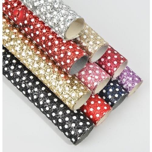 20*120CM Colorful Polka Dot Chunky Printed Glitter PU Leather Fabric Sparkly For DIY Hairbow Bags Shoes Earring Handcraft Decor